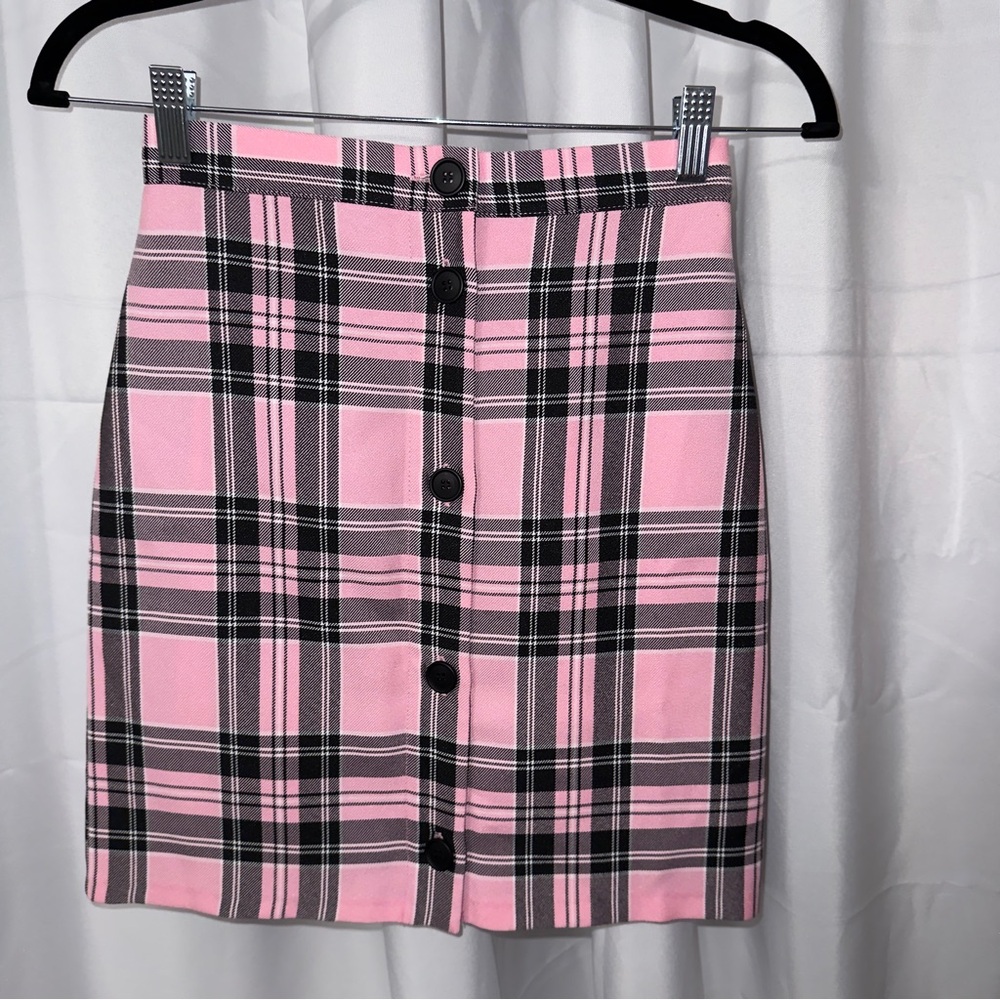 Plaid Pink Button-Up Skirt #185